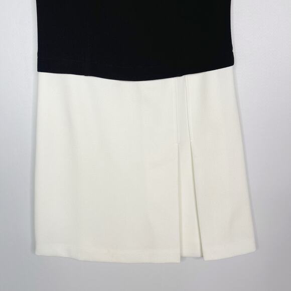 White House Black Market 0 Black Cream Colorblock Button Back Dress Short Sleeve - Picture 4 of 10
